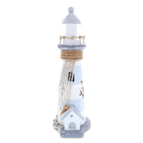 CoTa Global Moonlight Wooden Lighthouse Decor - Handcrafted Nautical Decor Lighthouse with Fish Net Ocean Decor Wood Sculpture Table Top Centerpiece Beach Decorations - 11.5 Inch