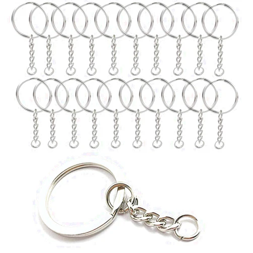 SZATWE 50PCS Split Key Ring - 1 inch Flat Jump Ring and Opening Ring Connector with Chain - Metal Split Keychain Ring Parts Silver Key Chain Ring Open Jump Ring for DIY Make Your Own Key Ring