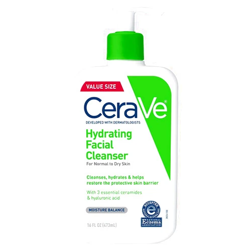 CeraVe Hydrating Facial Cleanser, Moisturizing Face Wash For Dry Skin, Hyaluronic Acid + Ceramides + Glycerin, Hydrating Cleanser For Normal To Dry Skin, National Eczema Association Certified