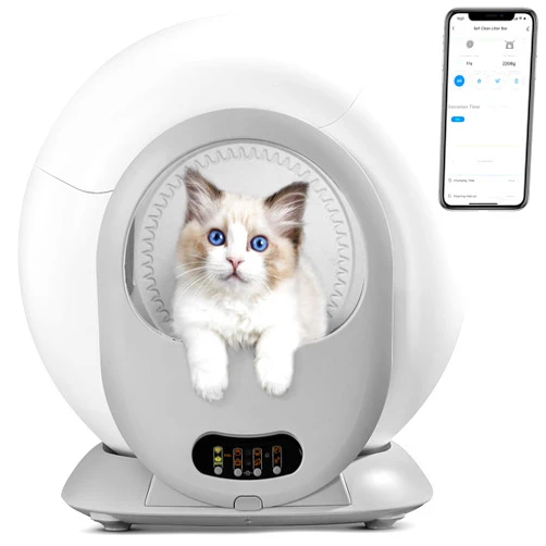 Sousia Self Cleaning Litter Box, Scoop Less Automatic Cat Litter Box, Anti Pinch Kitty Litter Box with Odor Removal and APP Control for Multiple Cats, Extra Large