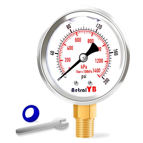 AetralYB 0-200 Psi 2-Inch Waterproof Pressure Gauge, Liquid-Filled, 1/4