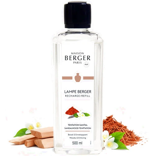 MAISON BERGER Sandalwood Temptation Lampe Berger Refill, 500 ml (16.9 fl oz), 2-in-1 Catalytic System, Neutralizes Odors and Diffuses Fragrance, Rose, Cardamom, Sandalwood, Cedarwood, Made in France