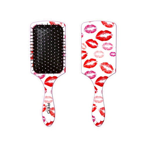Red by Kiss Designed Brush, Easy Hair Detangling & Styling, Scalp Massage & Smoothing Hairbrush, Comfortable Cushion Pad, Wet Dry Hair (Square Kisses)