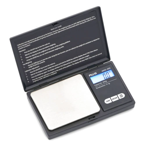 American Weigh Scales AWS-600 Digital Pocket Weight Scale, Digital Gram Scale, Jewelry Scale, Food Scale, Medicine Scale, Kitchen Scale, Small Pocket Scales, Backlit LCD 600 G x 0.1 G(Black)