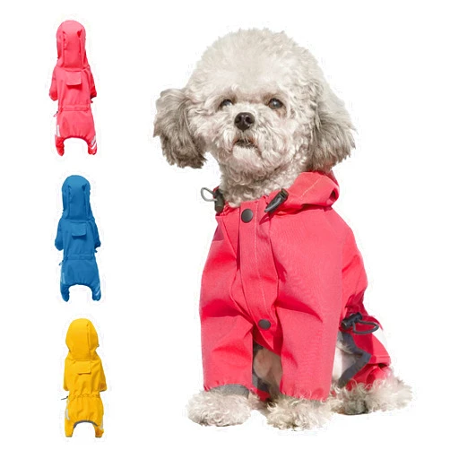 CosiBell Waterproof Puppy Dog Raincoats with Hood for Small Medium Dogs,Four-Leg Design with Reflective Strap, Lightweight Jacket with Leash Hole(M, Pink)