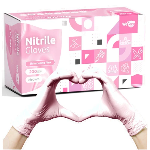 WECARE Pink Disposable Nitrile Gloves - Powder and Latex Free - Non-Sterile - Food Safe