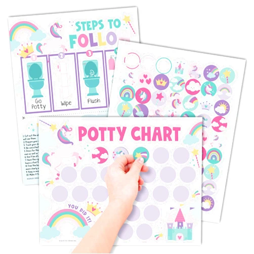 Hadley Designs Potty Training Chart for Toddlers Girls -10 Sticker Potty Chart for Toddlers Girls, 8.5x11