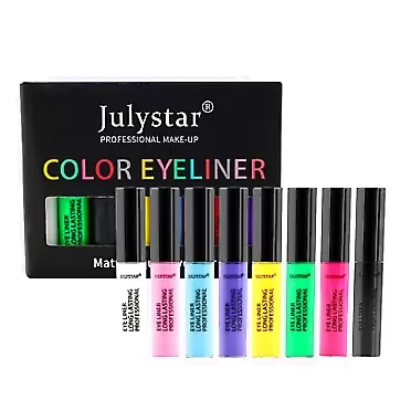 SFATT 8 Colors Liquid Eyeliner Set Rainbow Colorful Neon Eyeliner Tinted Long Wear Gel Eyeliner For Women Makeup Gift Set 15ml Inner Corner Eye Highlighter 3.25 Ounce (Pack of 1) A