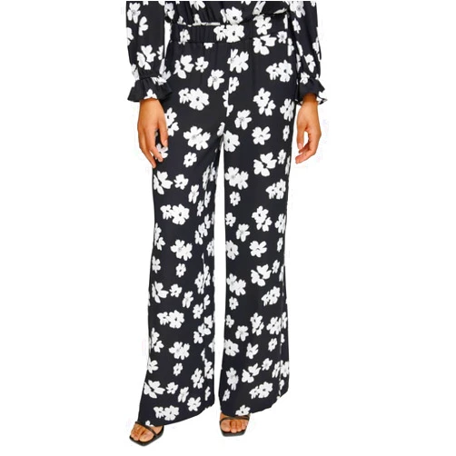 KARL LAGERFELD Paris Womens Floral Print Wide Leg Pants Black S