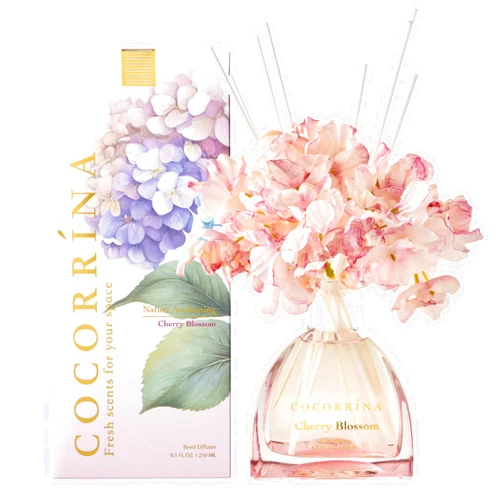 COCORRÍNA Reed Diffuser - 8.5 Oz Cherry Blossom Reed Diffuser with 8 Sticks for Home Bathroom Shelf Decor (Simple Luxe Collection)