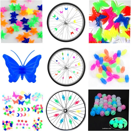Lawdiey 180 PCS Bike Wheel Spokes Bicycle Spoke Beads Clip Plastic Luminous for Bike Decorations(Assorted Colors/Shape)