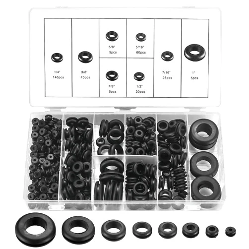 Bnnrjia 300 Pcs Rubber Grommets Kit, Rubber Wire Grommets, Rubber Hole Grommet Gaskets, Hollow Firewall Hole Plug Grommets for Wiring Plumbing Automotive - 8 Sizes, 1/4