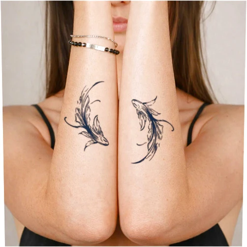Generic Ink-Style Twin Koi Fish — Waterproof, Semi-Permanent, And Long-Lasting (2 Weeks) Temporary Tattoo Stickers For Men And Women (Fingers, Chest, Arms, Back)(1pcs)