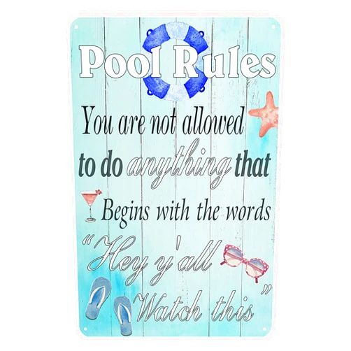 Jacevoo Pool Rules Metal Tin Sign Vintage Pool Patio Wall Decoration Swimming Pool Sign Outdoor Decor Sign 12x8 Inch