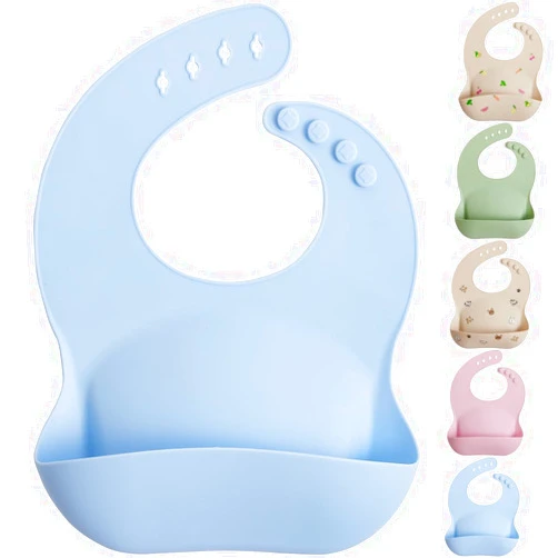 MIGHTY MONKEY Extra Deep Pocket Waterproof Silicone Feeding Baby and Toddler Bib, BPA Free Bibs for Boy, Girl, Adjustable Mess Free Eating and Drinking Essentials, Drooling Teething Babies, Blue