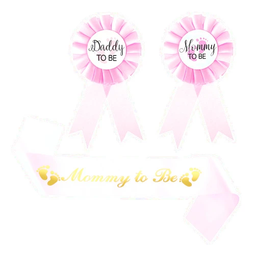 Teaaha 3 PCS Mom & Dad to Be Pin, Mom & Dad to Be Sash, Pink Baby Shower Sash, Maternity Sash, Daddy Mommy to be Sashto Baby Shower Maternity Keepsake Gifts Pregnancy Flower Belly Belt Gender Reveal Souvenir