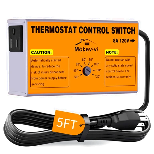Makevivi Attic Fan Thermostat-Control, Adjustable Thermostat with Overload Protector, Temperature Controlled Attic Fan, with Socket Easy to Install, Exhaust Fan Temperature Controller for Workshop, Greenhouse