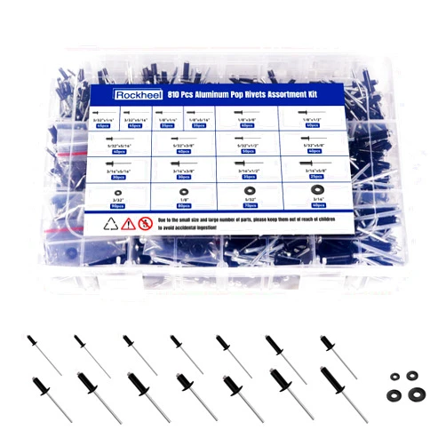 Rockheel 810PCS Black Pop Rivets Assortment Kit, 14 Sizes SAE Aluminum Blind Rivets, 1/8
