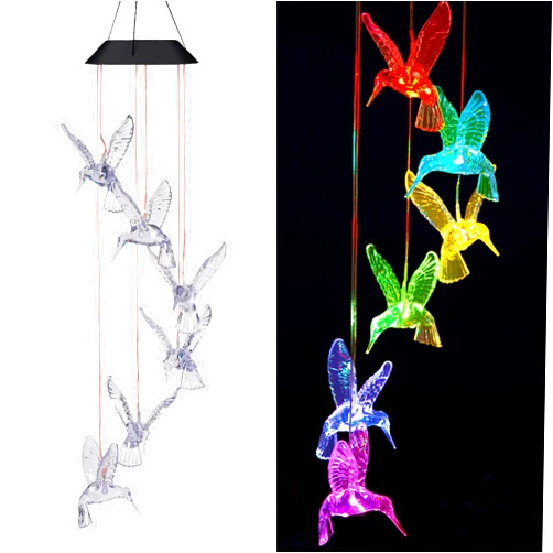 Xxschy Solar Hummingbird Wind Chimes Outdoor-Waterproof Solar Powered LED Changing Light Color Hummingbirds Mobile Romantic Wind Chime for Mom Gifts, Home,Party,Festival,Night Garden Decoration(Blackboard)