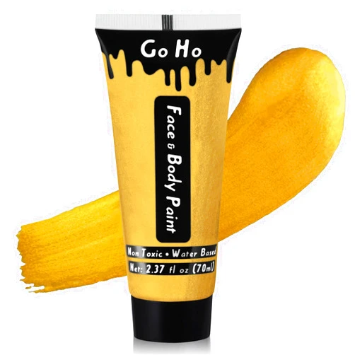 Go Ho Metallic Gold Face Body Paint Washable(2.37 oz),Water Based Cream Gold Face Paint,Gold Body Paint for SFX Cosplay Costumes Festivals Halloween Makeup