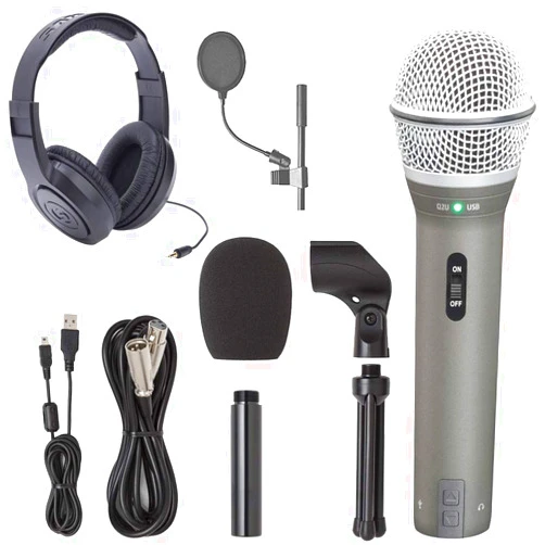 Samson Q2U Recording & Podcasting Pack SR350 Over-Ear Stereo Headphones + Pop Filter & Foam Windscreen