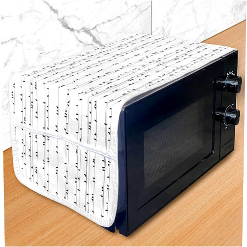 Ambesonne Bird on a Wire Microwave Oven Cover, View of Lots of Avian Animal Silhouettes in Monochrome Art, Water Resistant Organizer with Pockets for Kitchen, 36