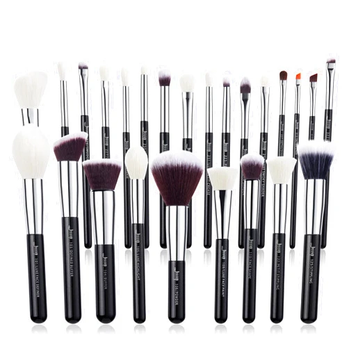 Jessup 25pcs Professional Makeup Brush Set Foundation Powder Concealer Eyeshadow Blending Blush Highlighter Natural-Synthetic Hair Brushes (Black/Silver)