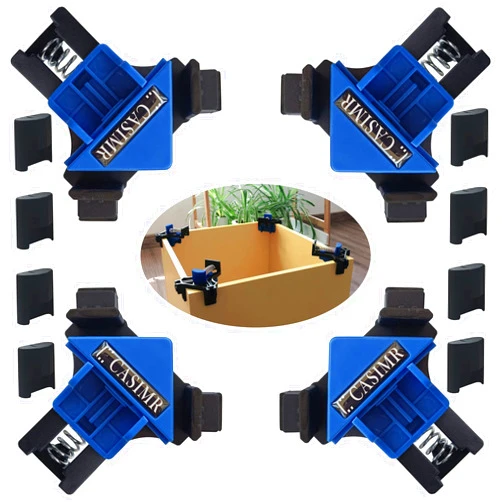 C CASIMR 90 Degree Corner Clamp, Adjustable Single Handle Spring Loaded Right Angle Clamp, 4 Pack Swing Woodworking Clip Clamp Tool