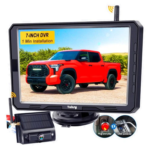 Yakry Solar Wireless Backup Camera for Truck - 1-Min Easy Install, HD 1080P Magnetic RV Camera with 7” Monitor, DVR Recording, Stable Signal for Car, SUV, Trailer, Small RVs by Yakry