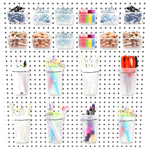 Sliner 20 Pcs Pegboard Organizer Kit Pegboard Bins Cups Hooks and Loops Storage Arrange System Kit Assortment for Garage Craft Office Room Workbench Workshop Hobby(Clear)