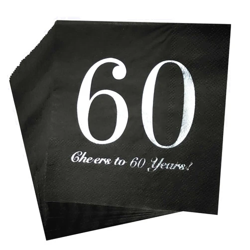 AAAMN 40 pcs Cheers to 60 Years Napkins 60th Birthday Disposable Party Napkins 60th Birthday Wedding Anniversary Paper Beverage Napkins, Silver