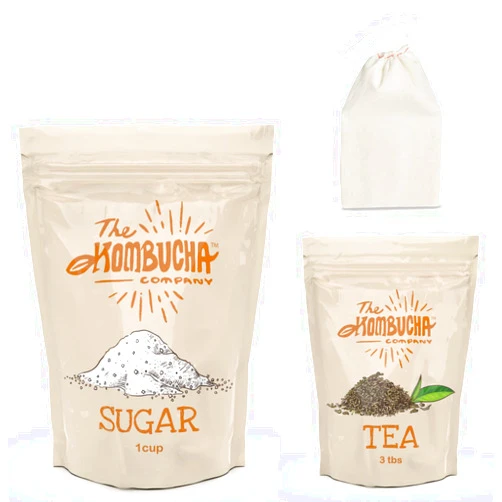 The Kombucha Company | Kombucha Brewing Ingredient Kit | 3 pack | Pre Packaged Brewing Tea, Sugar, and 100% Cotton Cloth Brewing Bags | Kombucha Brewing Made Easy |