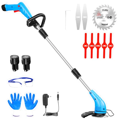 Lipoliftco Weed Wacker Cordless, 12V Battery Powered Lawn Edger, Grass Cutter with 2 * 2000mah Rechargeable Batteries and 3 Types of Blades, Lightweight Electric Mower for Garden and Yard Lawn