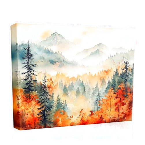 VYPEROCK Autumn Canvas Wall Art, Fall Themed Forest Landscape Home Decor with Misty Mountains and Colorful Trees, 16x20 inch Canvas Prints, Nature-Inspired Wall Decor for Living Room, Office