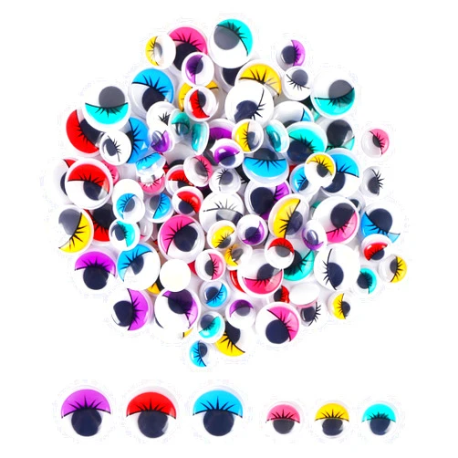 MIDELONG Googly Wiggle Eyes with Eyelashes, Plastic Self Adhesive Assorted Colors for DIY Arts Craft Sticker Eyes Scrapbooking Decorations 10mm and 15mm, 100 PCS