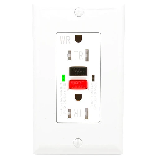 POWAWINI GFCI Outlet 15 Amp, UL Listed, Self-Test, LED Indicator, Weather Resistant, Tamper-Resistant Receptacle with Decor Wall Plates and Screws, Indoor or Outdoor Use, Red/Black Button
