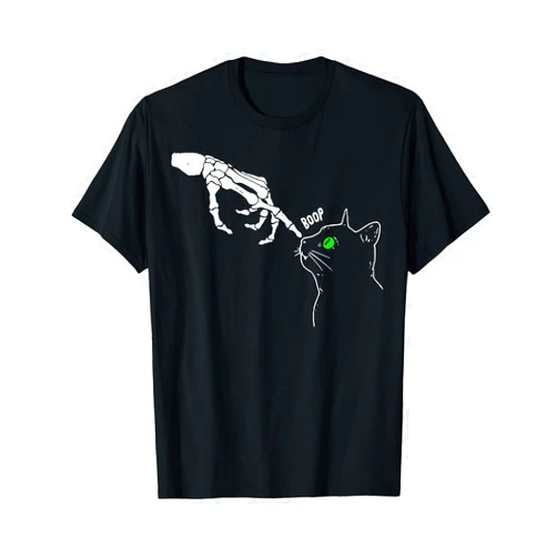 Skeleton Hand Boop On A Cat's Nose Funny Halloween Graphic T-Shirt