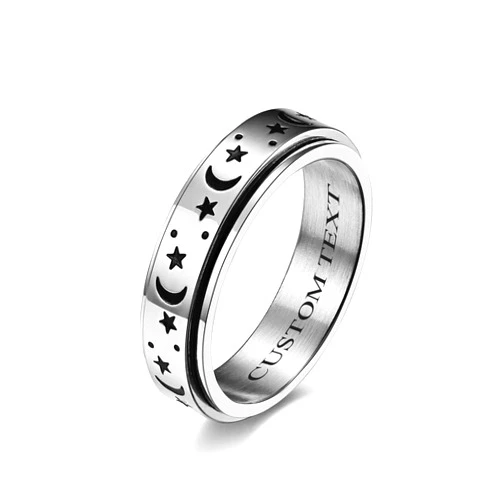 Generic Personalized Moon Stars Stainelss Steel Step Edges Inspirational Encouragement Spinner Rings,Christian W W J D Jesus Jewelry,Yoga Inspired Hope Rings,Size 4-12
