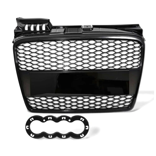 TLAPS 7422438564535 Compatible With 2005 2006-2008 Audi A4 B7 Glossy Black RS-Honeycomb Mesh Front Bumper Grill Grille With Emblem Base