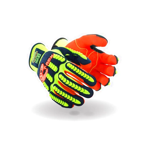 Magid Glove & Safety MAGID Impact Level 2 Resistant TPR Work Gloves with Grip, 1 Pair, High Visibility, Size 9 (Large), Sandy Nitrile Coated (NitriX), Machine Washable & Reusable, T-REX Flex Series TRX500