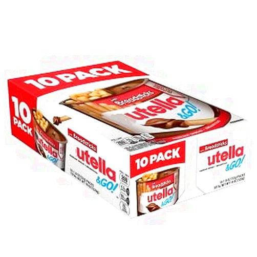 Nutella Nutela & GO! Hazelnut And Cocoa Spread with Breadsticks, Snack Cups, 1.8 oz Each, 10 Pack