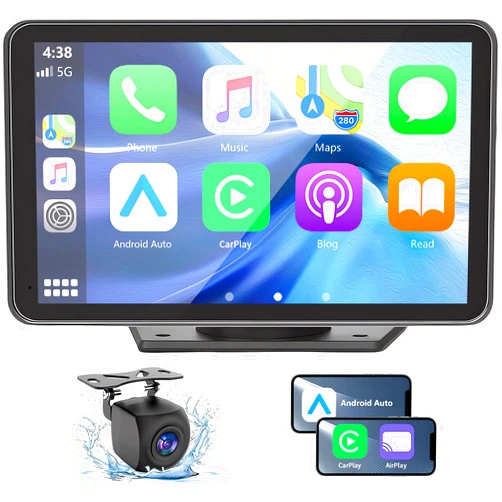 Gegaibe Wireless Car Stereo with Apple CarPlay/Android Auto, Portable Touch Screen Car Radio Multimedia Player with Bluetooth, Backup Camera, Navigation, Mirror Link for All Vehicles