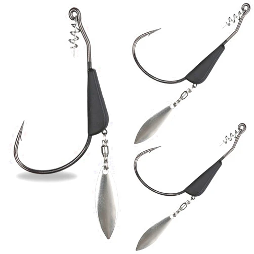 Reaction Tackle Bladed Tungsten Weighted Swimbait Hooks- Bass Fishing Hook with Underspin - Weedless Swim Bait Design - Freshwater or Saltwater (3-Pack)