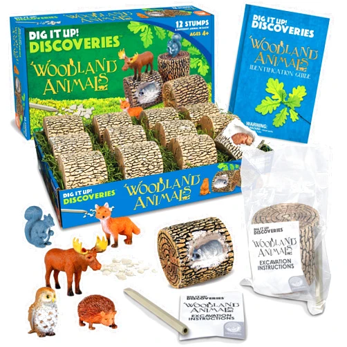 MindWare Dig it Up! Woodland Animals Excavation Kit - Educational Toys for Kids 4 and Up - Dig Kit with 12 Stumps, 12 Animal Figurines, 12 Chisels - Group or Classroom Activities & Birthday Parties