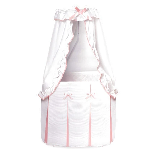 Badger Basket Majesty Canopy Bassinet, Rocking Baby Cradle Bed with Mattress, Bedding, and Storage, Oval White/Pink