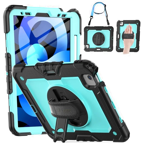 Timecity iPad Air 4/5 Case 10.9 Inch 2020/2022 iPad Air 4th/5th Generation Case with Screen Protector/Swivel Kickstand/Hand Strap/Pencil Holder Cover for iPad Air 5th/4th Generation 10.9'', Light Blue