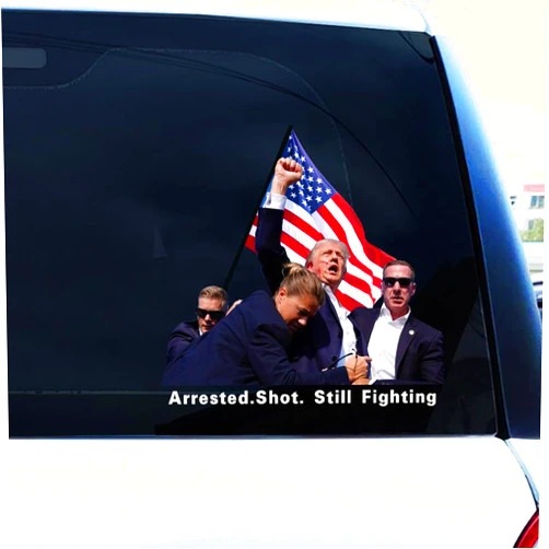Vesvory 2pcs Donald Trump Fight Sticker Decal Vinyl- Trump Shot Sticker for Car Truck SUV Van Window Bumper Wall Laptop Tablet Tumbler Any Smooth Surface (Trump Fight)