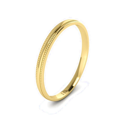LANDA JEWEL Solid 14k White Rose Yellow Gold 2mm Light Court Shape Comfort Fit Polished Wedding Ring Milgrain Band