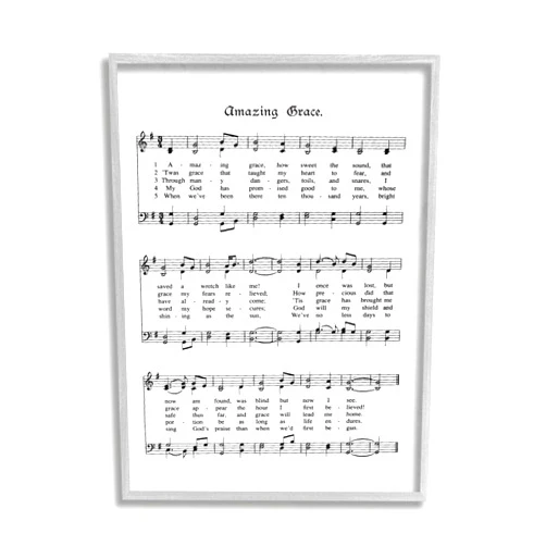 Stupell Industries Amazing Grace Vintage Sheet Music Grey Framed Wall Art, 16 x 20, Design by Artist Lettered and Lined