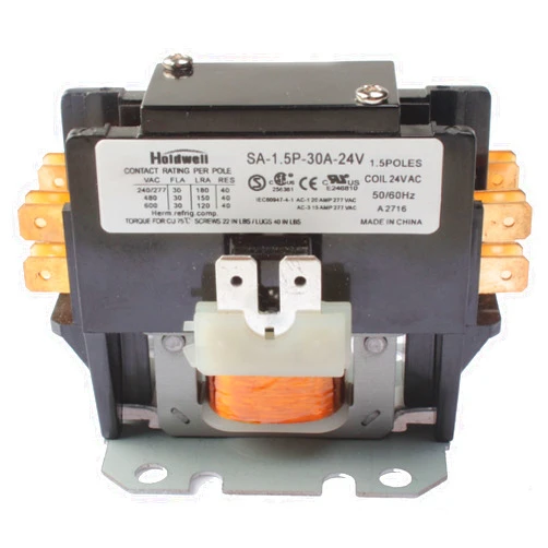 Holdwell SA-1.5P-30A-24V 1 Pole Normally Open Double Make with shunt 20 Amp 25 Amp 30 Amp 24V Coil Definite Purpose Air Conditioner Contactor